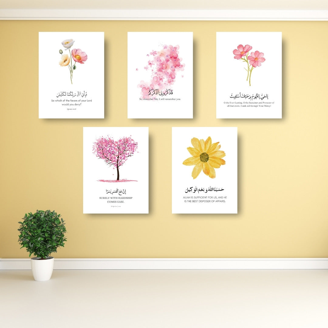 Minimalist Islamic Floral Wall Art Set set of 5