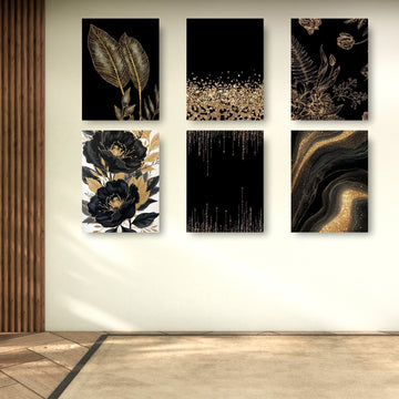 Black & Gold Theme Set Of 6 Wall Art for Home Decor