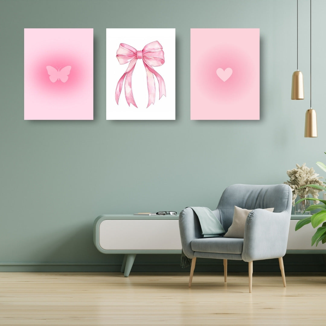 Pink Aesthetic Set Of 3 Wall Art for Home Decor