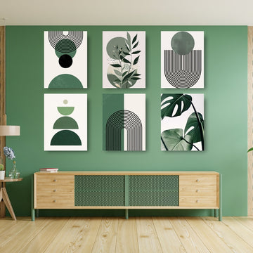 Boho Art Green Set Of 6 Wall Art for Home Decor